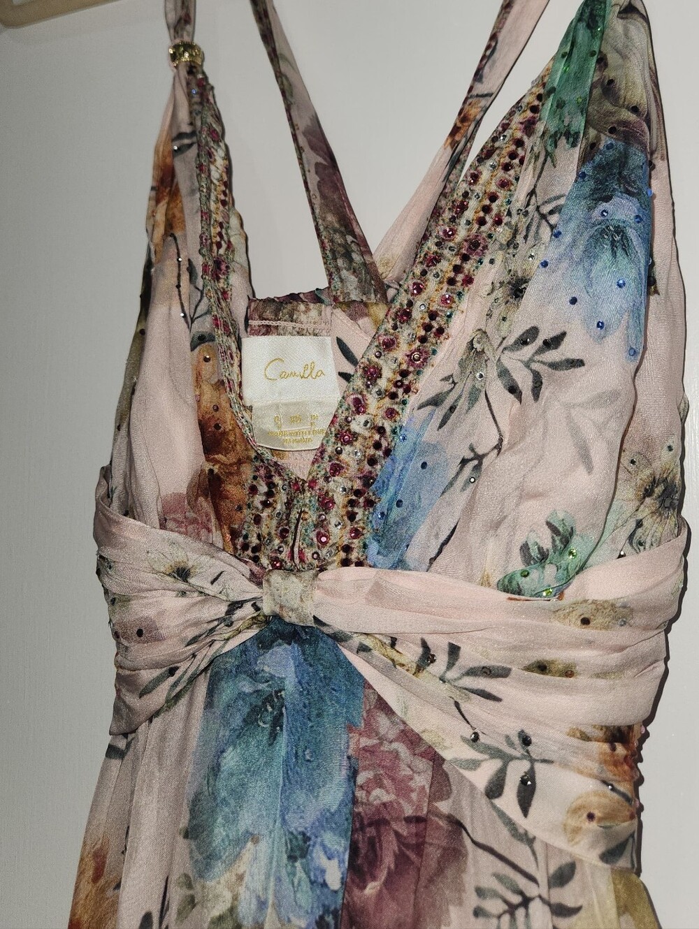 Camilla Silk Bead Strap Gathered Panel Dress Pink Bambino Bliss RARE UNICORN - Picture 14 of 16